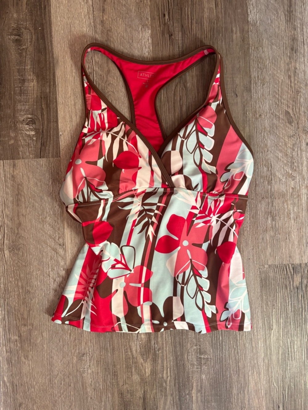 Athleta Coral Pink & Brown Floral Racerback Tankini Top